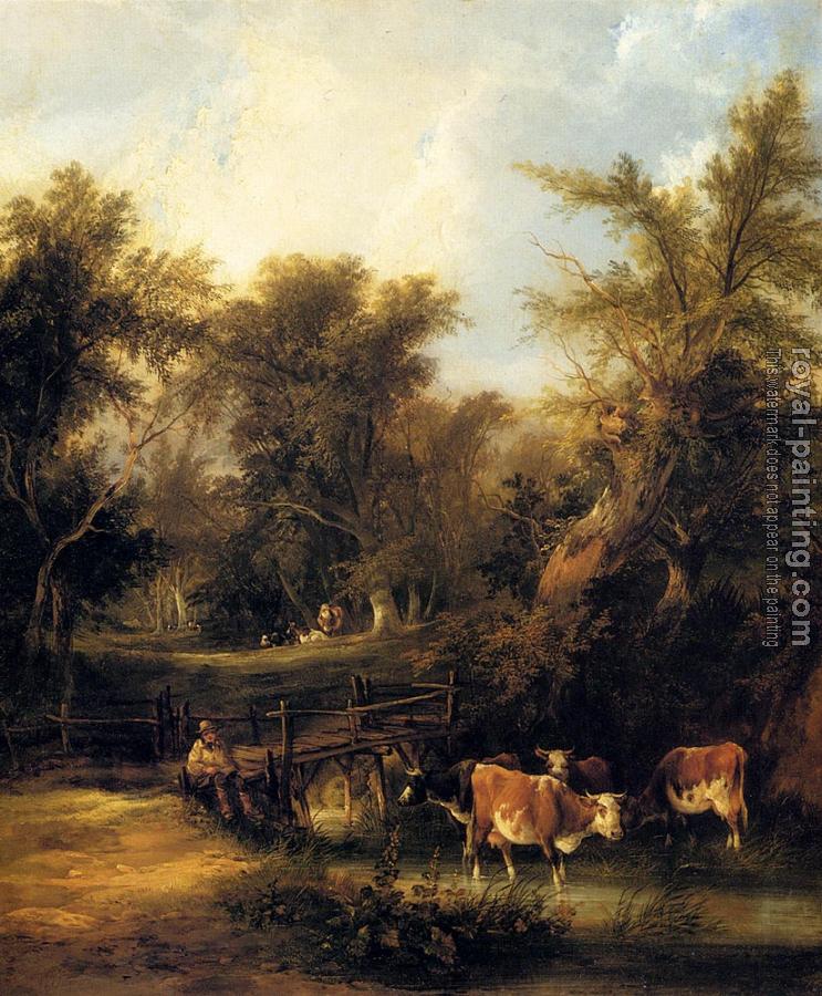Snr William Shayer : Cattle By A Stream